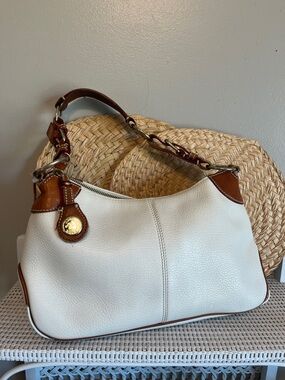 Dooney & Bourke White Pebbled Leather Zip CLosure Small Hobo Shoulder Bag